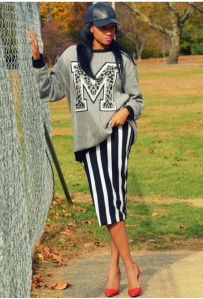 Sweat Shirt paired with a stripped shirt
